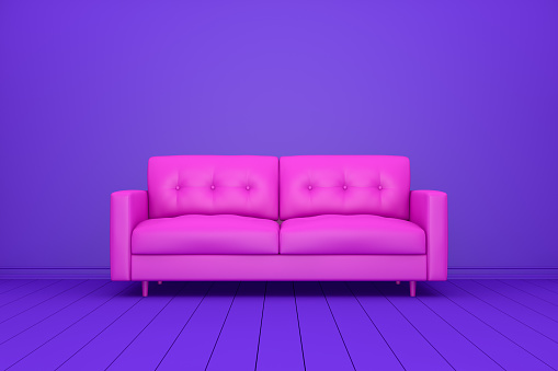 3d rendering Empty living room with sofa, purple and pink colors.