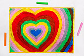 Colorful drawing: Valentines day card with beautiful hearts