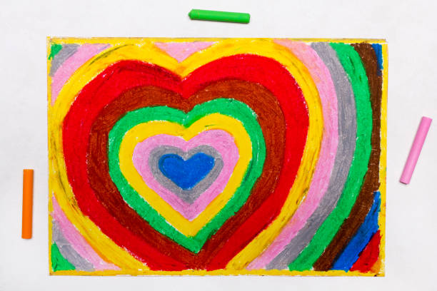 Colorful drawing: Valentines day card with beautiful hearts Colorful drawing: Valentines day card with beautiful hearts crayon drawing photos stock pictures, royalty-free photos & images