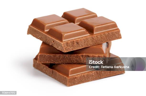 Chocolate Pieces Stock Photo - Download Image Now - Chocolate, White Background, Candy