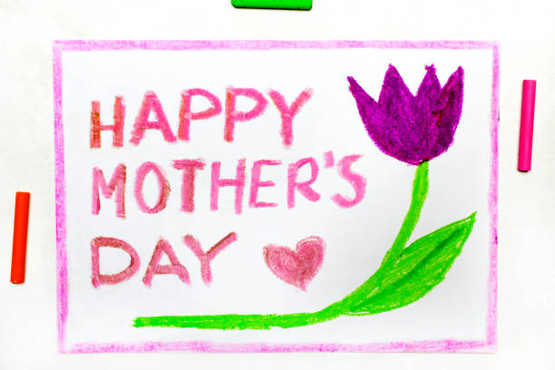disegno colorato: biglietto per la festa della mamma felice - pencil colors heart shape paper foto e immagini stock