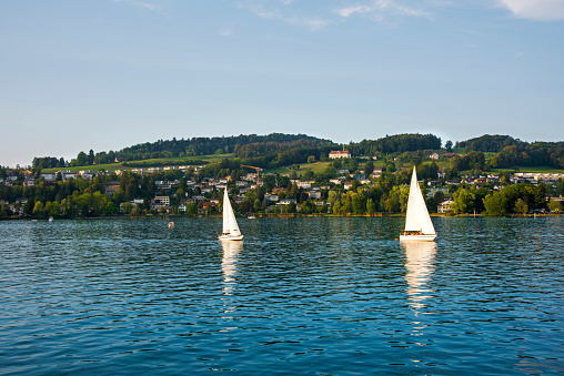 Sailboat on Lake Leman in Geneva, Switzerland