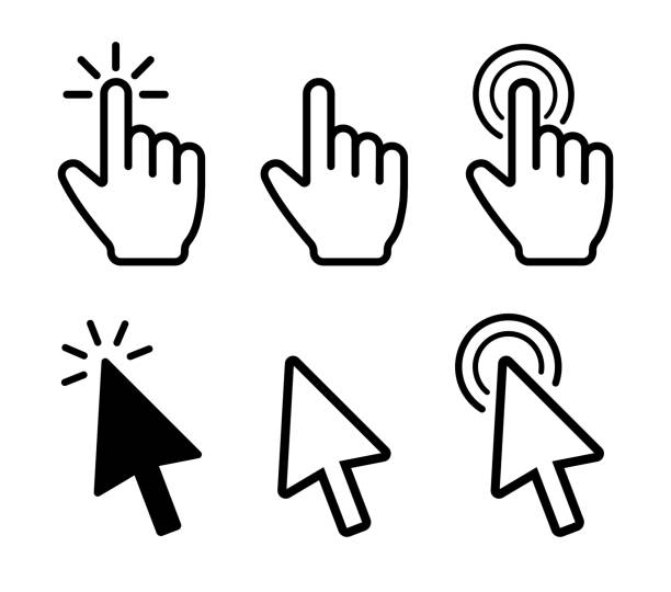 ilustraciones, imágenes clip art, dibujos animados e iconos de stock de conjunto de iconos de cursor. clic del ratón. vector - física