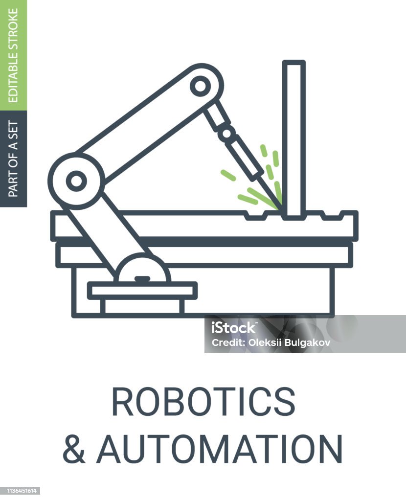 Robotics And Automatic Icon of Automatic Arm Welding Details Automatic Robotics Arm Icon Welding Automatic Machine Icon with Outline Style and Editable Stroke Arm stock vector