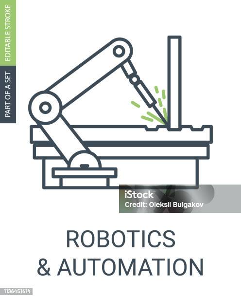 Robotics And Automatic Icon Of Automatic Arm Welding Details Stock Illustration - Download Image Now