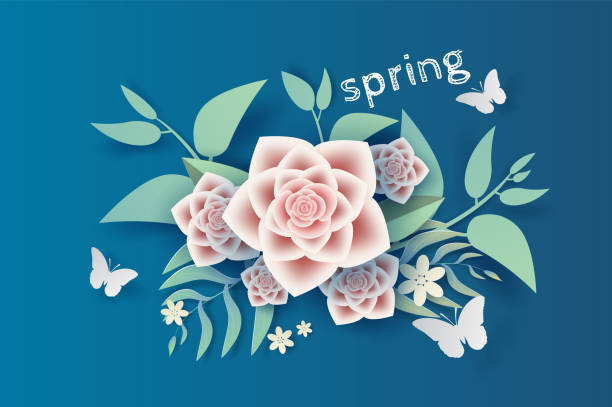 istock 3D Paper art and craft of illustration flower and leaf decoration spring on placed text space background,Springtime season for card Environment concept,Creative idea paper cut style with card,vector 1136453469