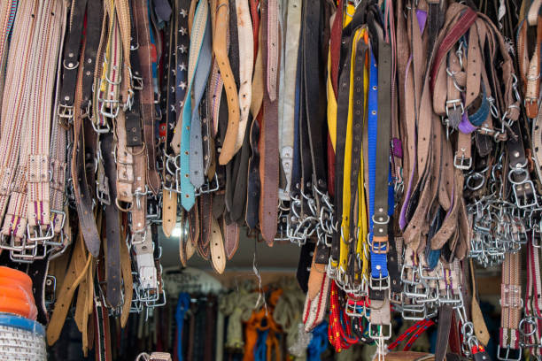 istock Set of different colored belts with buckles 1136457800