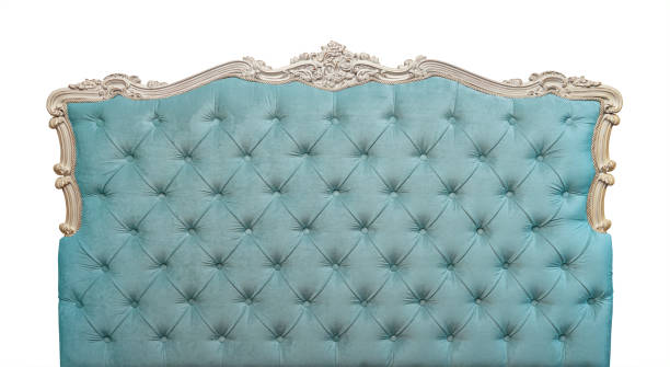 istock Blue velvet bed headboard isolated on white 1136461601