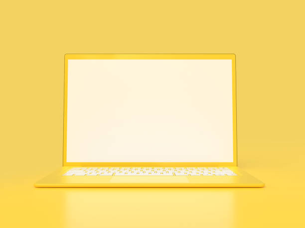 istock Laptop background with blank screen yellow color 1136465900