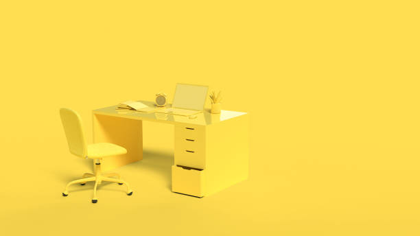 istock Minimal idea concept. laptop mock-up yellow background 1136465922