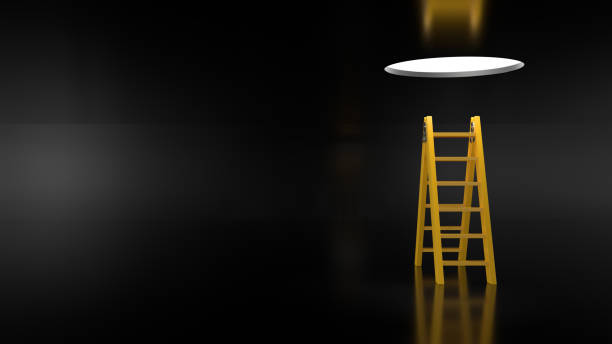 istock Ladder yellow color  for climbing upstairs and copy space 1136465944