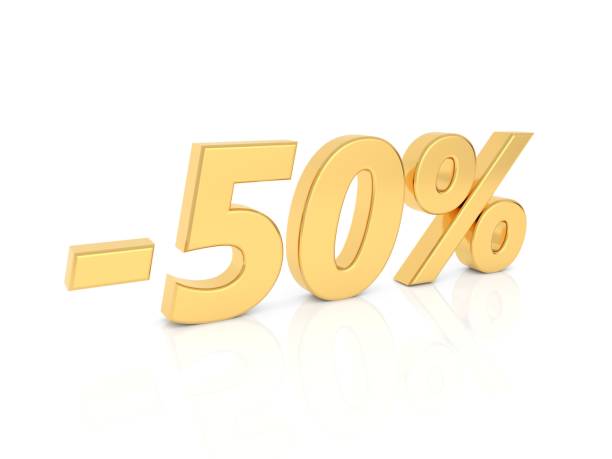 istock Discount - 50 percent gold numbers on a white background. 1136469496