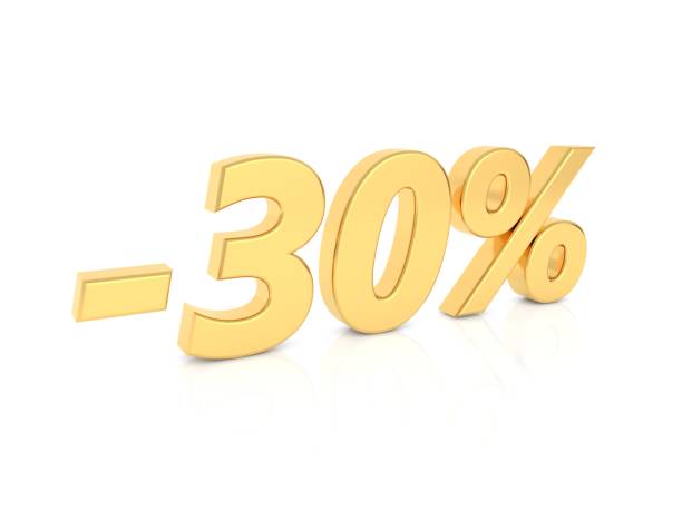istock Discount -30 percent gold numbers on a white background. 1136469500