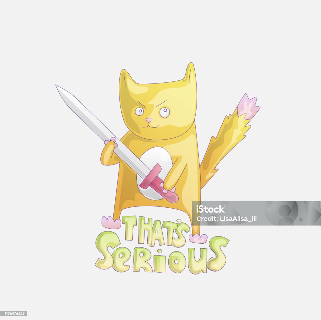 Mèo Hoạt Hình Dễ Thương Với Hình Minh Họa Thanh Kiếm Con Mèo Hài ...