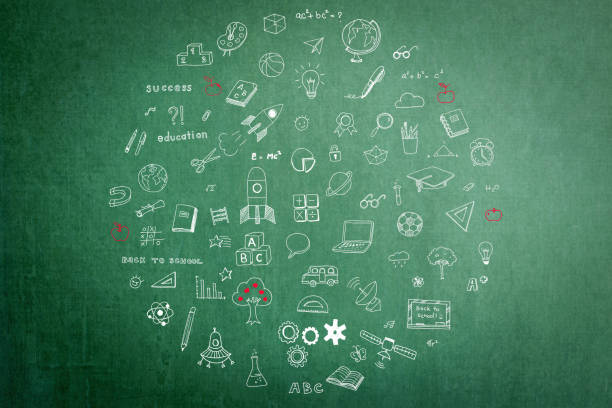 istock Freehand doodle chalk drawing in circle form on green chalkboard textured background 1136476833