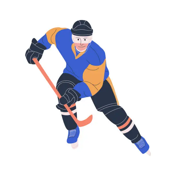 Vector illustration of Ice hockey adult male player as forward or defensemen. Isolated flat vector illustration with man in hockey uniform for your design