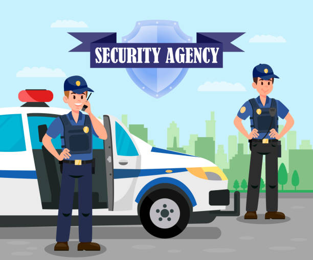 ilustrações de stock, clip art, desenhos animados e ícones de police officers on mission flat color illustration - equipped