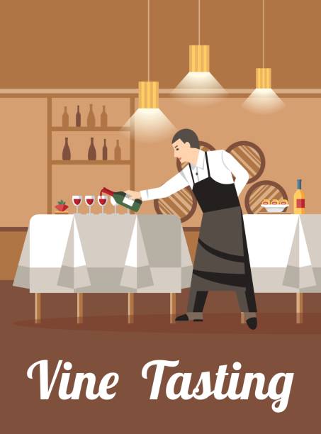 ilustraciones, imágenes clip art, dibujos animados e iconos de stock de cata de vinos en wine store banner - wine red wine pouring wineglass
