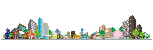 ilustrações de stock, clip art, desenhos animados e ícones de vector illustration of the cityscape - cidade pequena