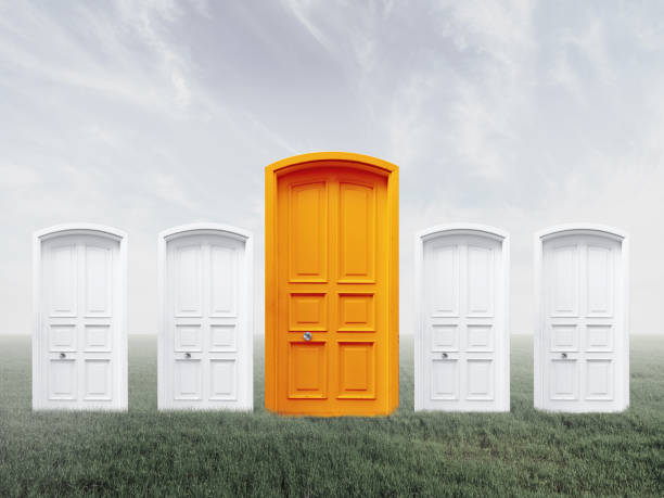 istock Different unique orange door on outdoor 1136483788