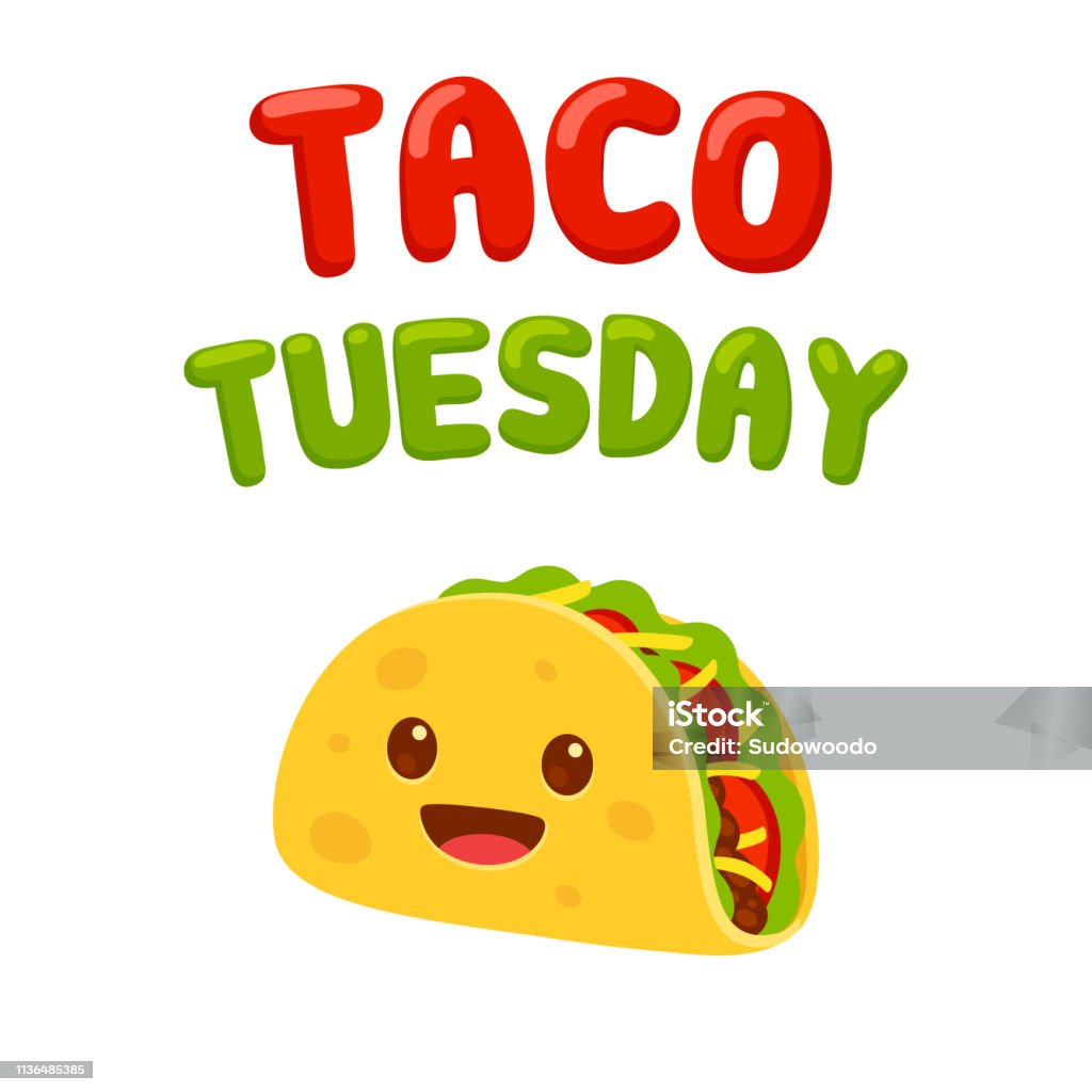 Disegno cartone animato Taco Tuesday - arte vettoriale royalty-free di Taco