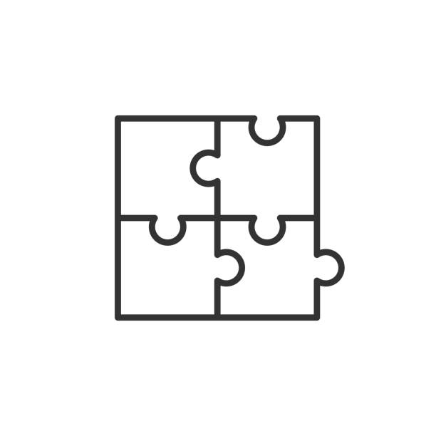 플랫 스타일에서 퍼즐 호환 아이콘입니다. 흰색 고립 된 배경에 직소 계약 벡터 일러스트 레이 션. 협력 솔루션 비즈니스 개념입니다. - solution jigsaw piece jigsaw puzzle problems stock illustrations