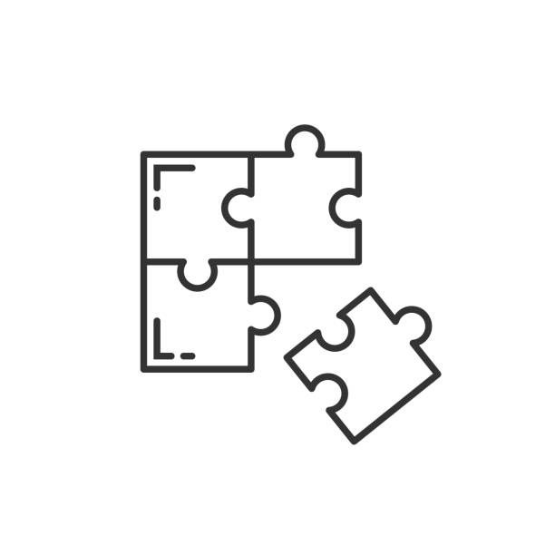 illustrazioni stock, clip art, cartoni animati e icone di tendenza di icona compatibile con puzzle in stile piatto. illustrazione vettoriale dell'accordo jigsaw su sfondo bianco isolato. concetto di business della soluzione di cooperazione. - lunar space equipment