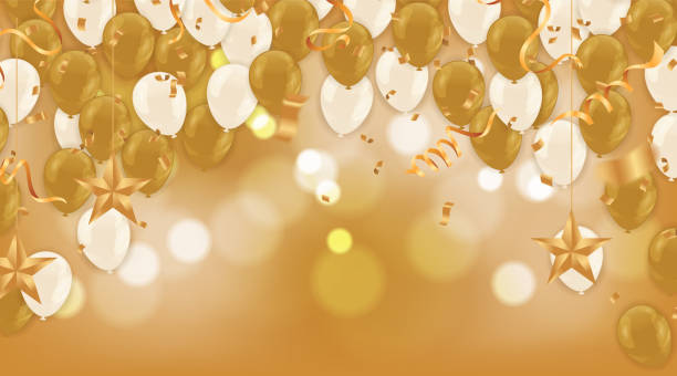 istock Vector party holiday background with balloons and confetti streamers and celebration 1136487054
