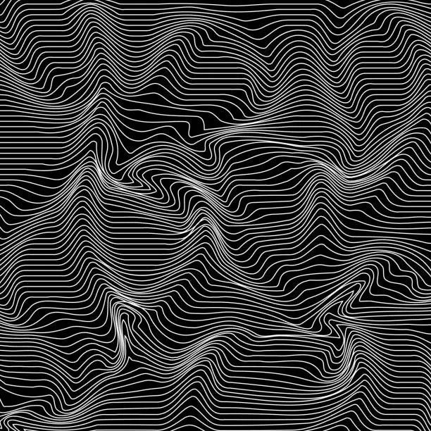 Vector illustration of Abstract Curved Lines Background In Black And White Color Wave Pattern