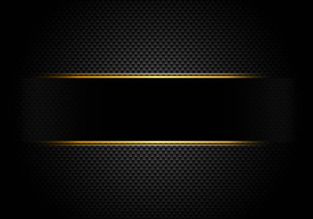 ilustrações de stock, clip art, desenhos animados e ícones de carbon fiber background and texture and lighting with black label and gold line. luxury style. material wallpaper for car tuning or service. - fiber backgrounds textured black