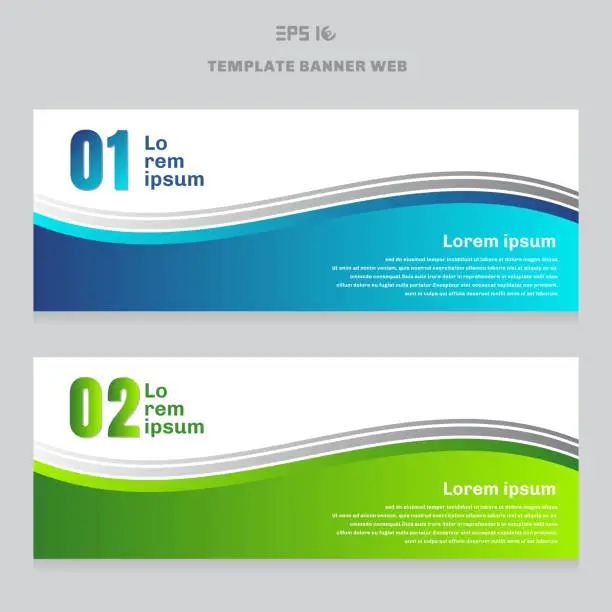 Vector illustration of Set of abstract banner web design template. Blue and green curve graphic