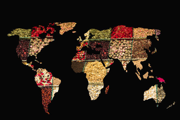 istock Roughly outlined world map with veraity of spice filling 1136495653