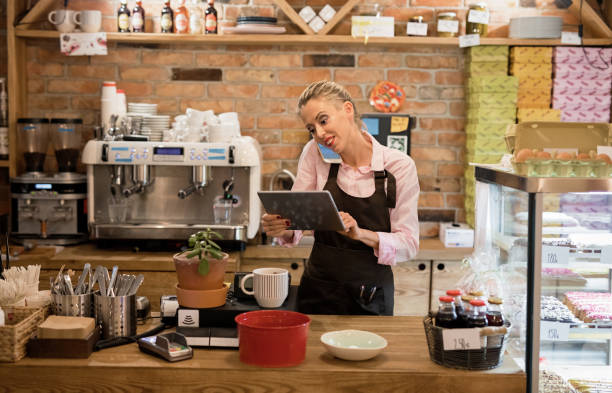 istock Woman working in cafe 1136498996