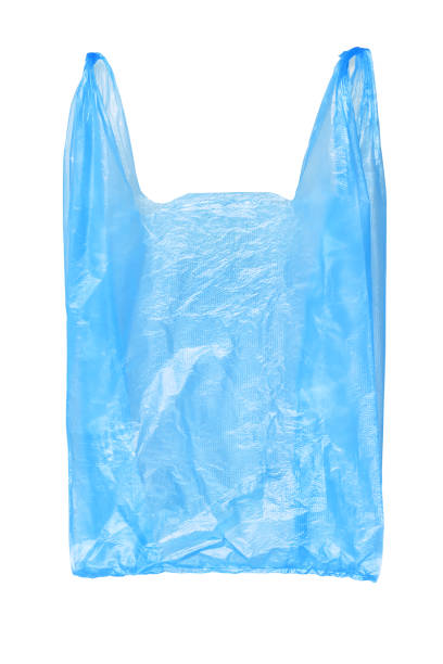 sac à provisions en plastique bleu - sac en plastique photos et images de collection
