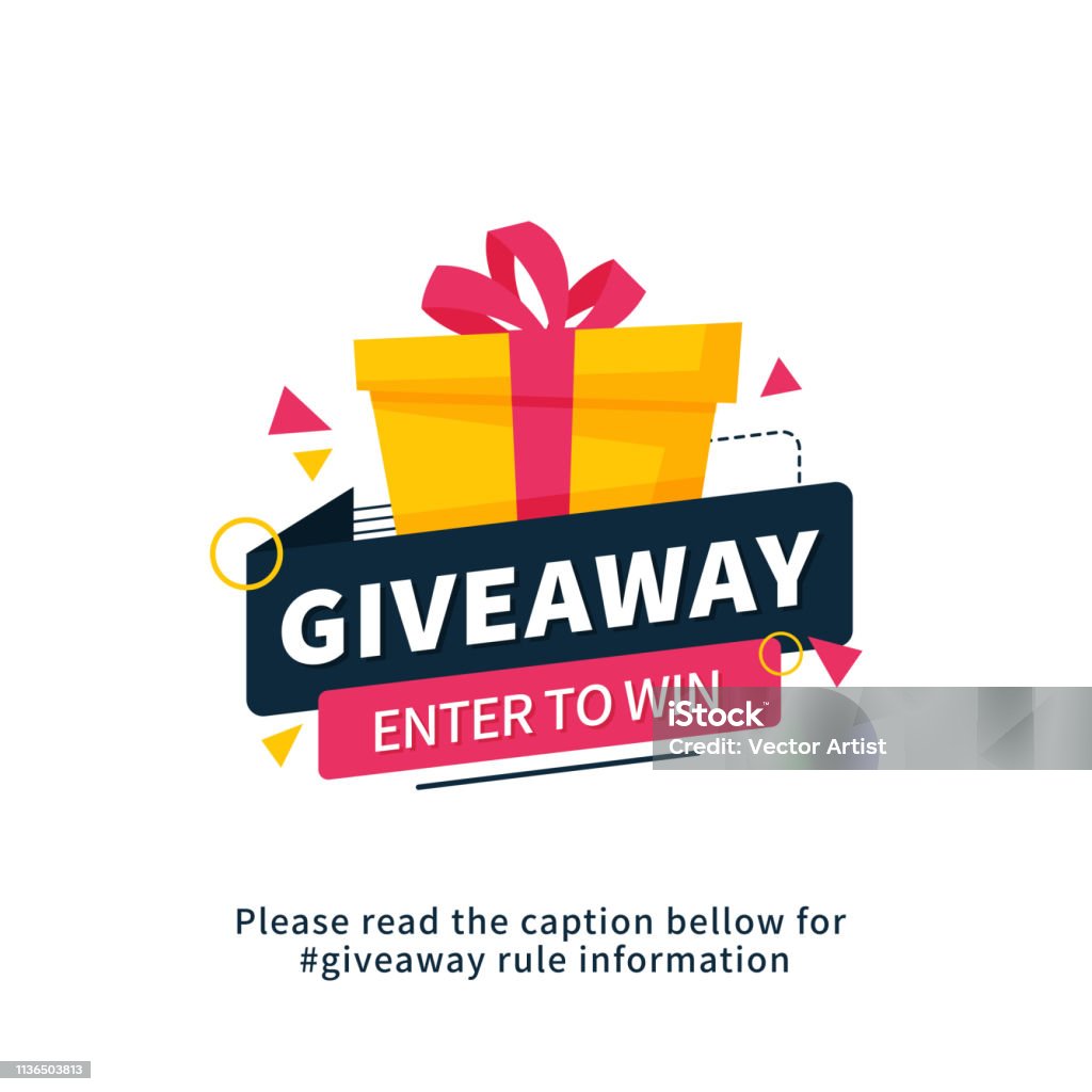 Giveaway enter to win poster template design for social media post or website banner. Gift box vector illustration with modern typography text style. Winning stock vector