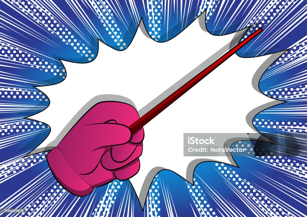 Cartoon hand with Magic Stick. Vector cartoon hand with Magic Stick. Illustrated hand on comic book background. Art Product stock vector