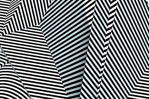 Black and white color 3D rendering of Abstract Psychedelic Striped Lines Background.