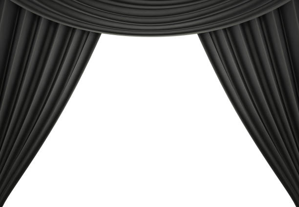 istock Black curtain of a classical theater isolated on white background. 3d render 1136505609
