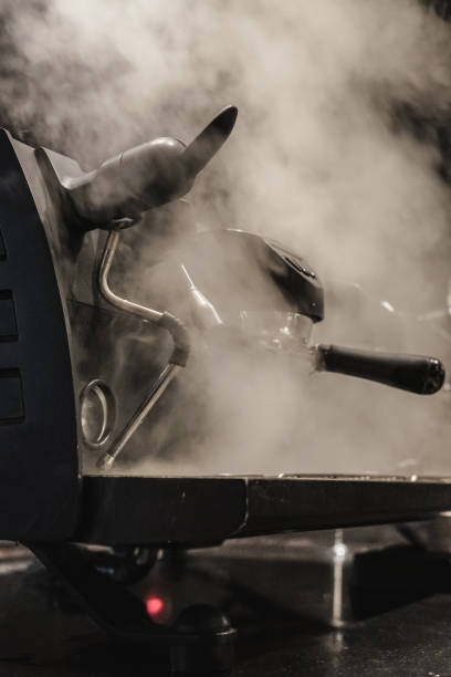 istock Coffee machine makes steam for cleaning 1136506378