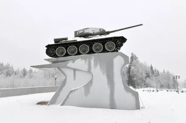Monument to ikhail Ilyich Koshkin, the designer of the T-34 medium tank in Russia.