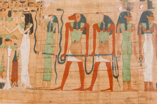 close-up of the ancient egyptian papyrus - paintings africa cairo african culture imagens e fotografias de stock