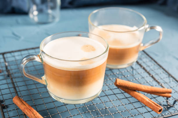 istock Spiced latte or coffee in a glass cup 1136510438