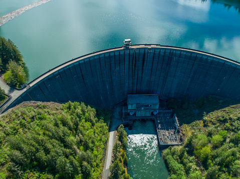 Aerial View Alder Lake Dam Concrete Wall