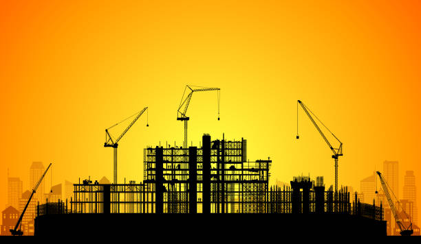 ilustrações, clipart, desenhos animados e ícones de andaime - crane tower crane construction silhouette