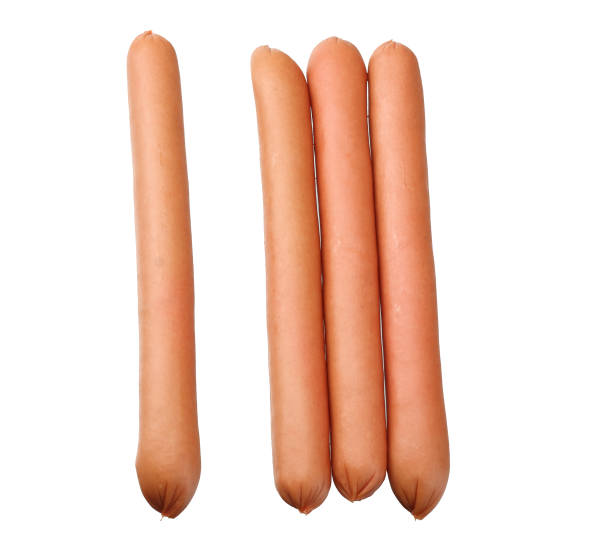 boiled sausages isolated on white background. top view