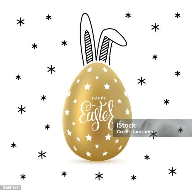 Easter Golden Egg Sketch Ears Vector Illustration Stock Illustration - Download Image Now - Animal, Animal Egg, Banner - Sign