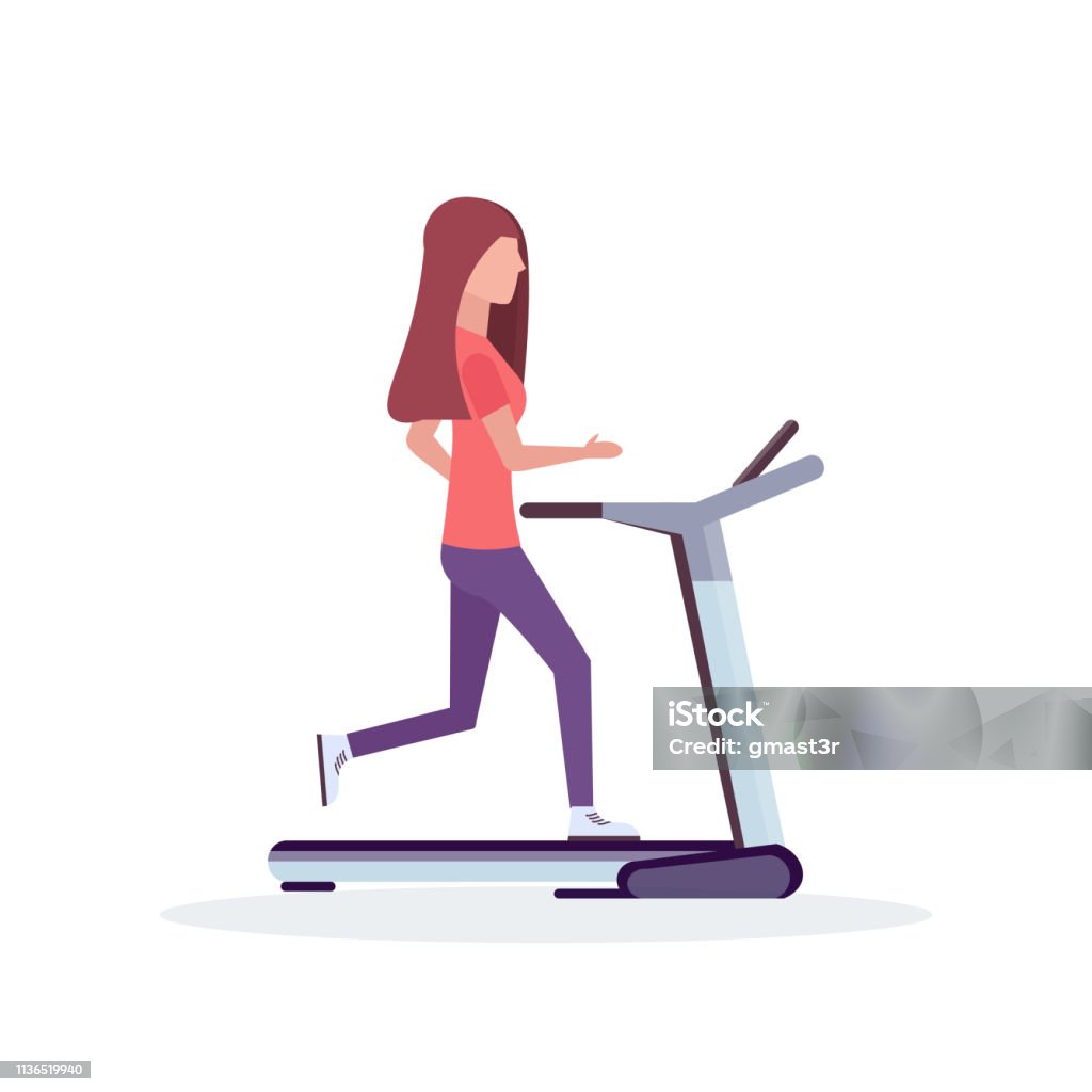 woman running treadmill sportswoman working out healthy lifestyle concept female cartoon character full length flat white background woman running treadmill sportswoman working out healthy lifestyle concept female cartoon character full length flat white background vector illustration Abstract stock vector