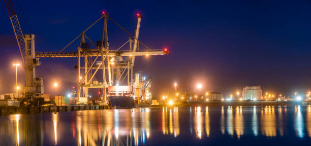 istock Containers loading by crane at night, , Trade Port , Shipping 1136522939
