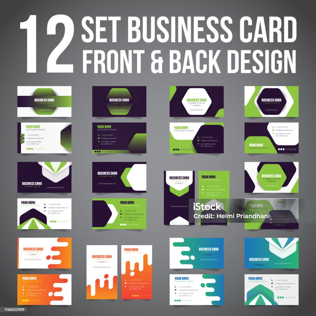 12 Set of Business Card Simple Minimalis. Vector Template. Abstract stock vector