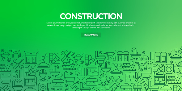Vector set of design templates and elements for Construction Industry in trendy linear style - Seamless patterns with linear icons related to Construction Industry - Vector